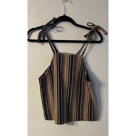 Madewell Texture & Thread Tie-Shoulder Tank Top Striped Sleeveless Crochet Sz S - Picture 3 of 7